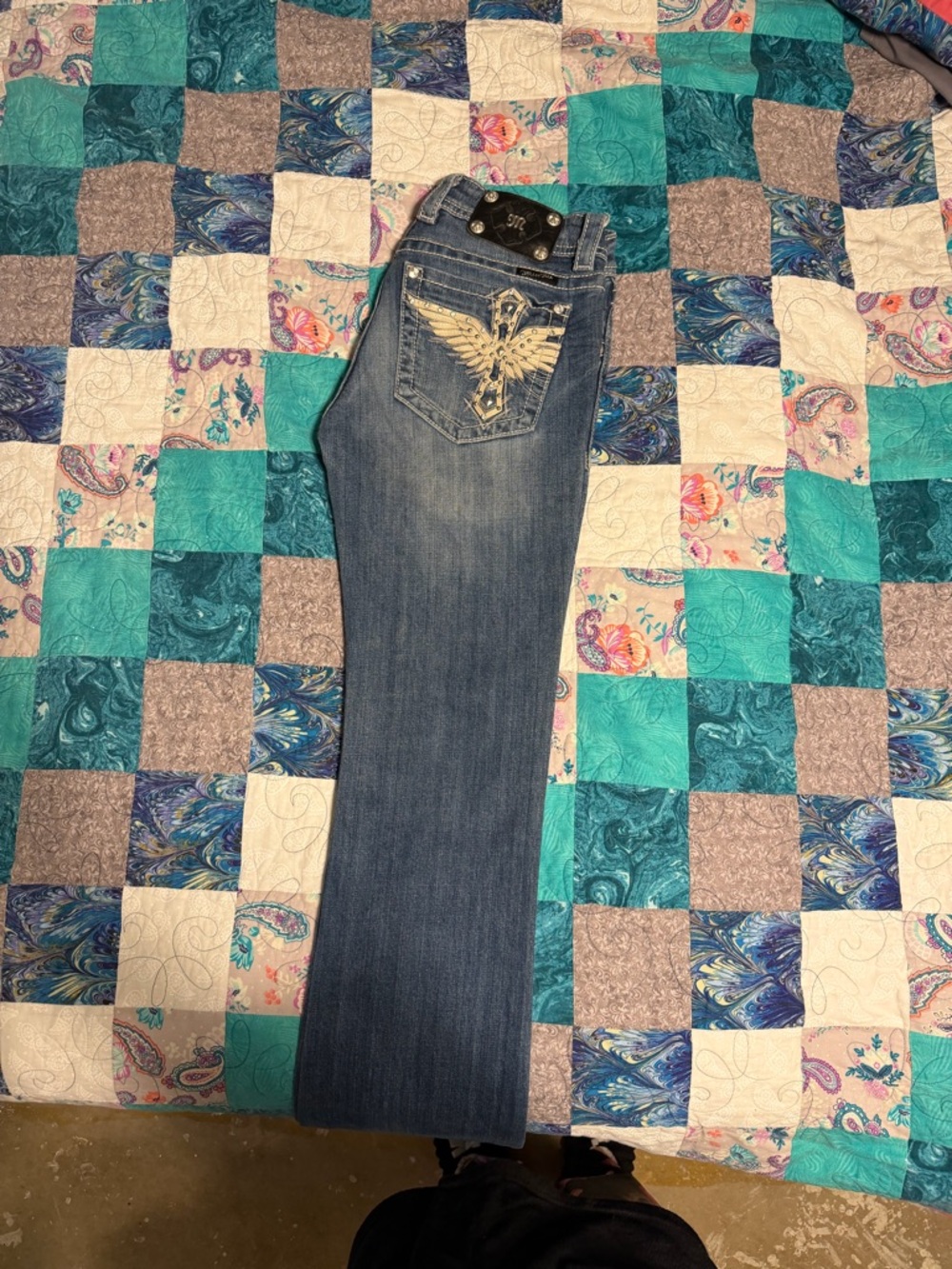 Miss Me Blue Embroidered Pocket Boot Cut Jeans